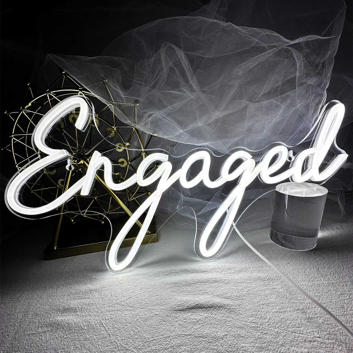 Engaged Letter Neon Sign LED Light USB Powered Wedding Site Decoration Wall Decor Bedroom Anniversary Engagement Proposal DecorXJ250626