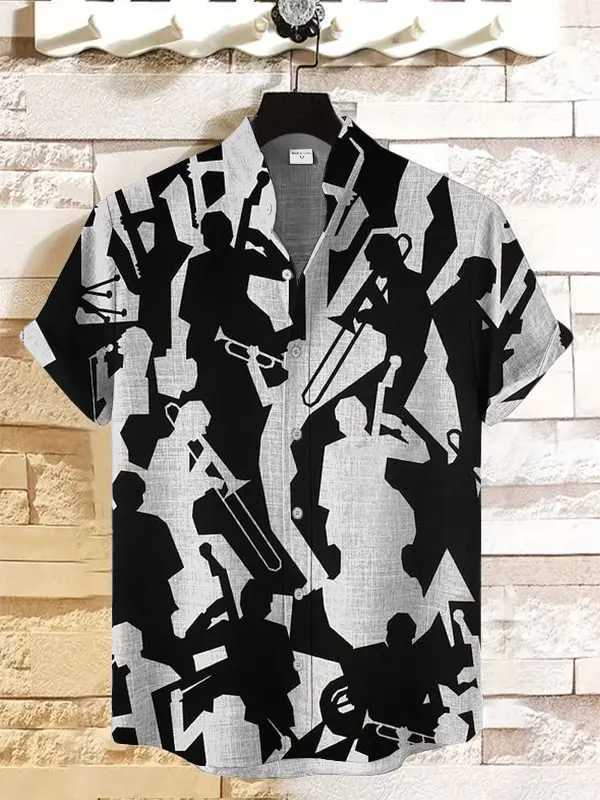 Retro African tribal totem pattern printed mens new linen comfortable fabric short-sleeved shirt for casual street wear W250627