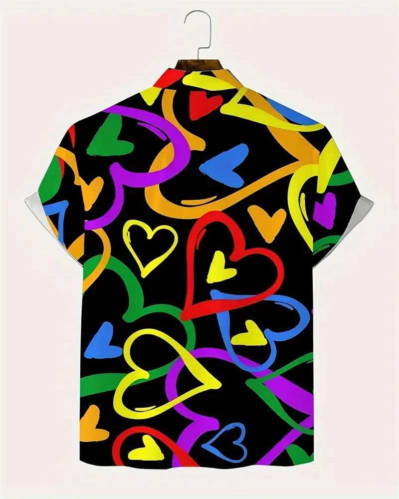 Hawaiian Mens Shirt Luxury Short Sleeve T-Shirt XS-5XL Lapel Casual Business 3D Printing Love Top 2024 W250627