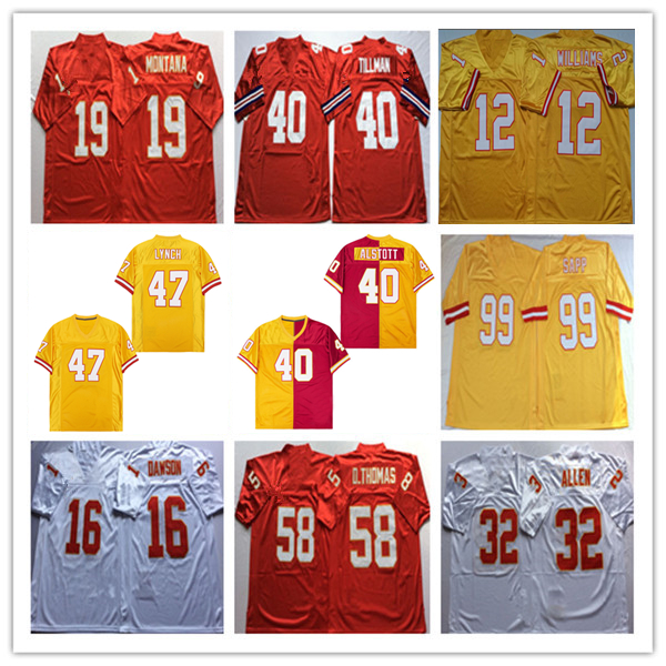 Throwback American Football Jersey Derrick Thomas Pat Tillman Warren Sapp Mike Alstott Hardy Nickerson Lee Roy Selmon Len Dawson John Lynch Selmon Retro Shirt Sewn