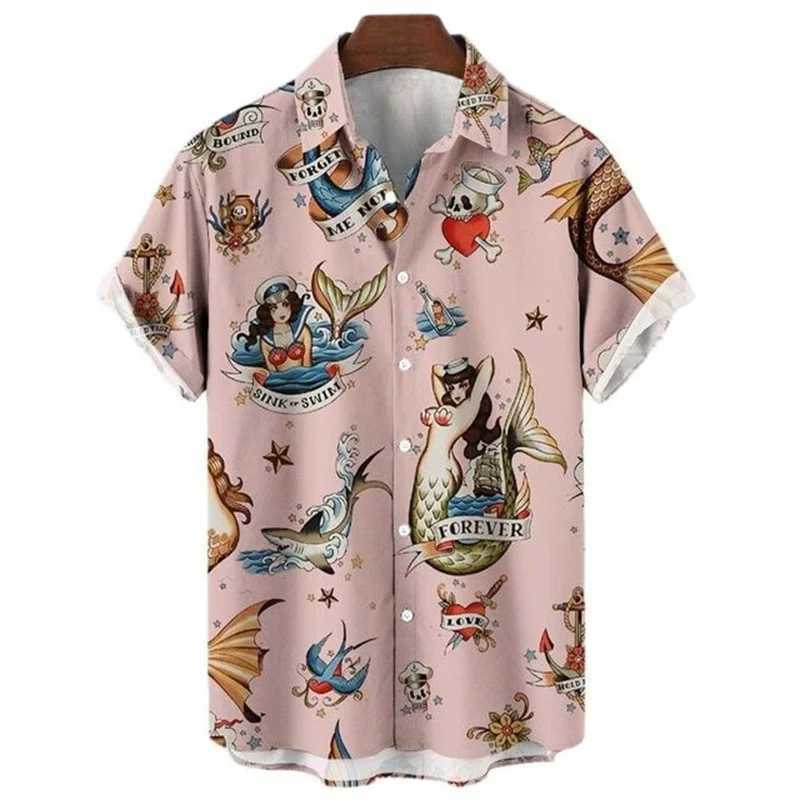 2023 Summer Oversized Hawaiian High Quality Shirt Mens Designer Clothes Sailor Streetwear Mermaid Beach Outdoors Short Sleeve W250627