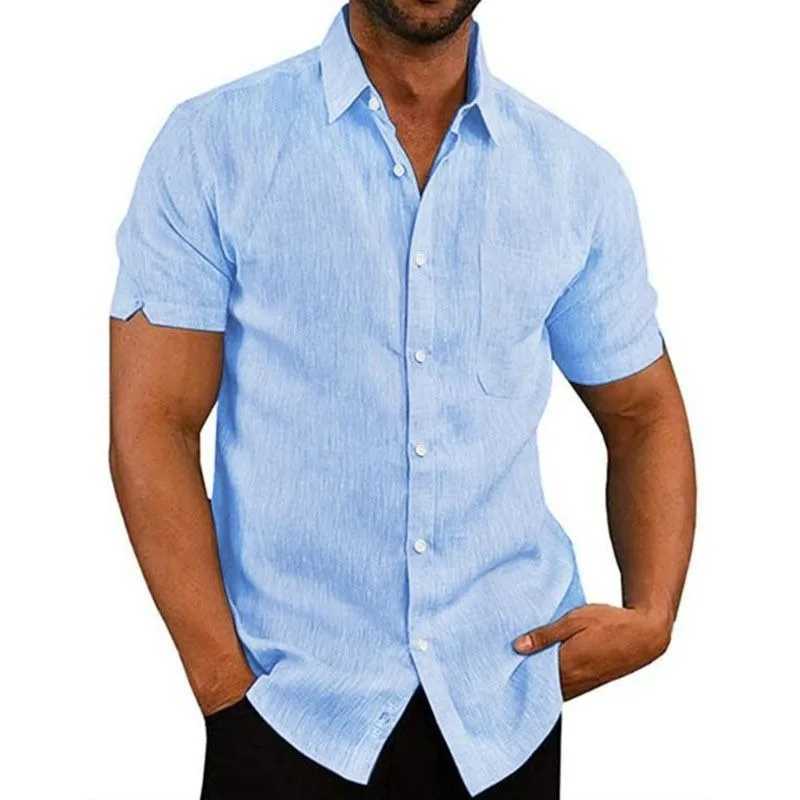 Linen and Cotton Mens Shirts Plain Loose Button Up Short Sleeve Mens Shirt Summer Casual Normal With Sleeves Designer Tops Sale W250627