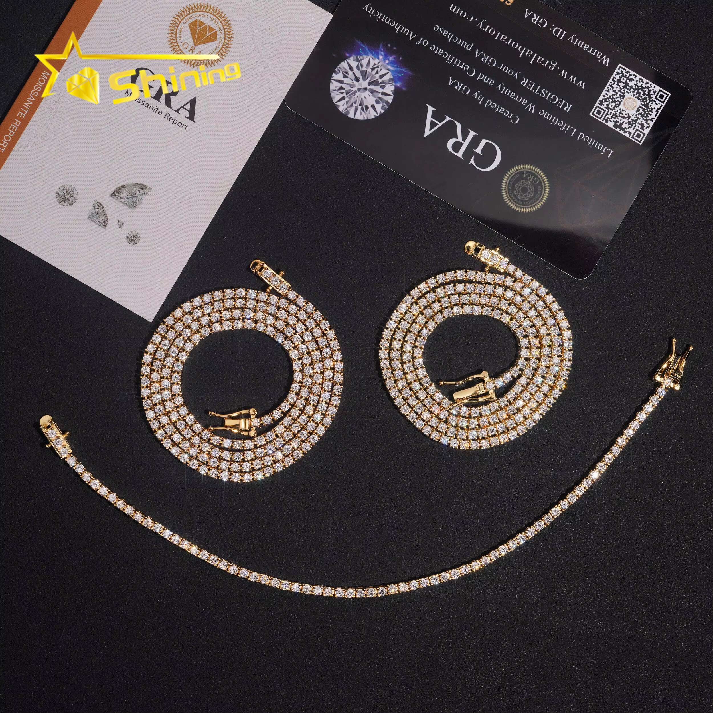 USA Warehouse Local Stock 2mm 3mm Tennis Chain 925 Solid Silver Hip Hop Iced Out GRA Moissanite Diamond Sparkling Tennis Chain
