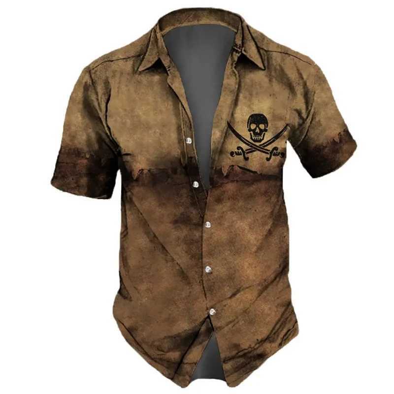 2025 Mens Shirts Lapel Streetwear Vintage Shirt For Men Skull Hip Hop Short Sleeve Top Party Summer Casual Men Hawaiian Shirts W250627