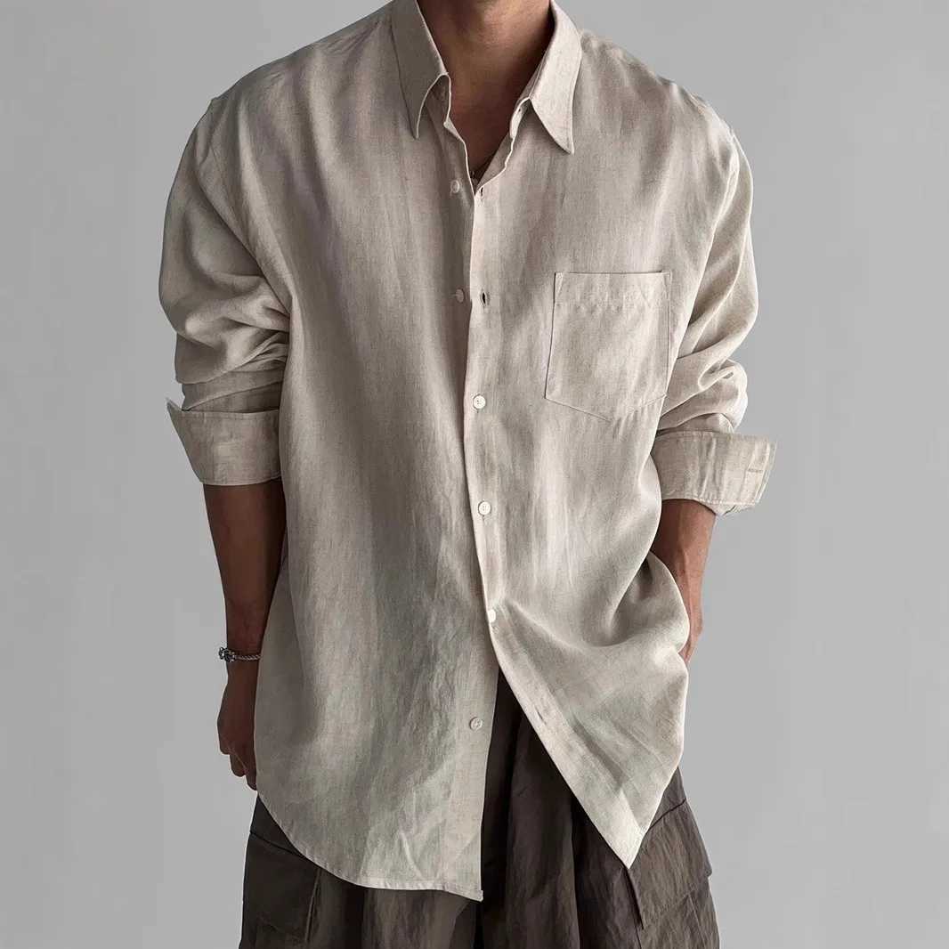 Vintage Mens Shirt Stylish Loose Fit Long Sleeve Workwear Shirt with Pockets Sun Protection Casual Overshirt Streetwear Fashion W250627