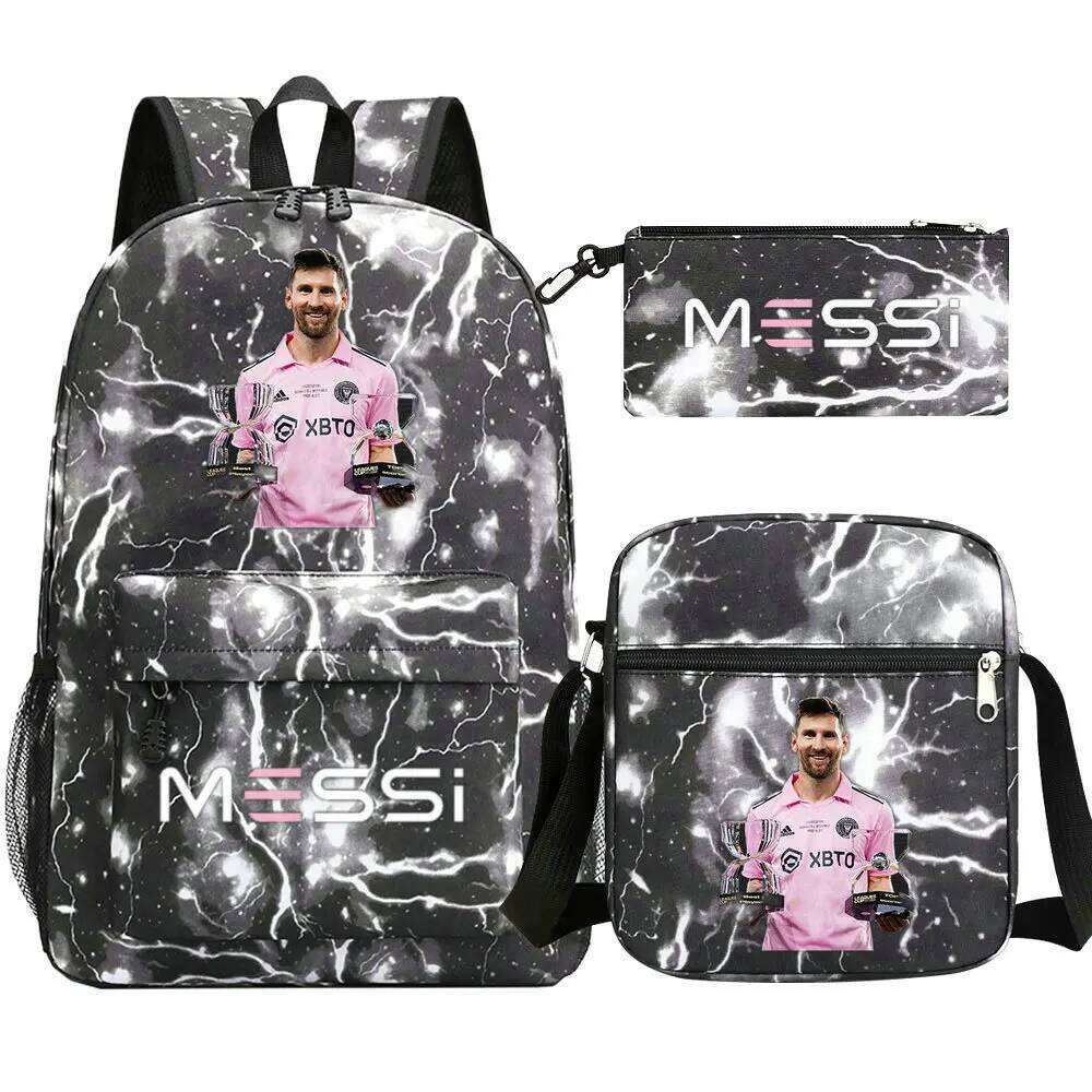 New Messi Backpacks 3pcs Football Stars Printe Lightweight Simple Laptop School Bags Junior-senior high school Students Mochilas