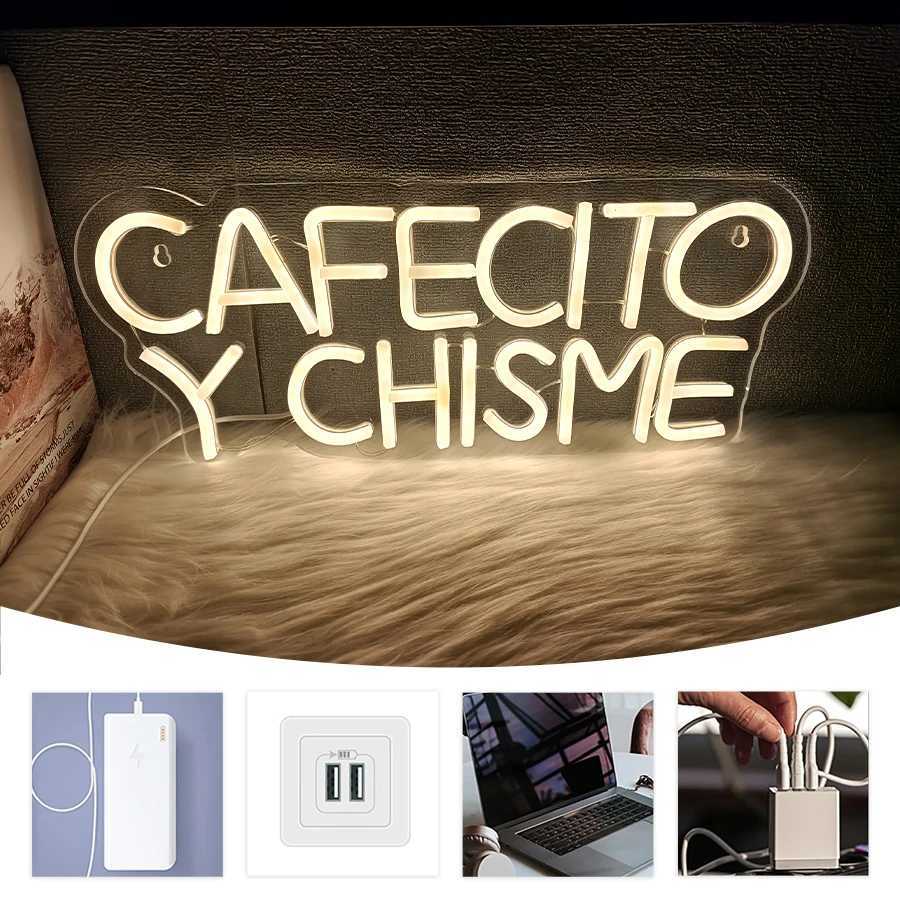 Cafecito And Gossip Neon Sign Vibrant Warm White Neon Wall Decor Coffee Shop Business Sign Restaurant Kitchen Decor Lights. XJ250626