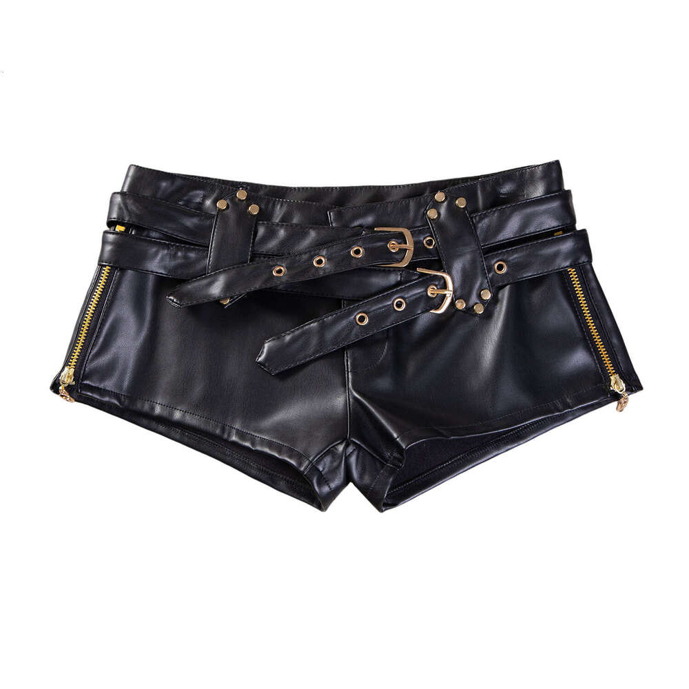 Trendy Blogger Style Y2K Retro Nightclub Sexy Low Waist Bodycon PU Leather Ultra Shorts Boot Shorts for Women