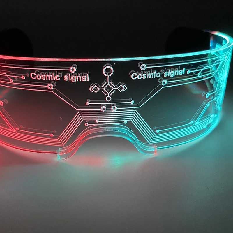 New Acrylic Luminous Glowing Cyberpunk Glasses LED Light Up Halloween Party Skull Glasses Bar Club Props Neon Glasses SuppliesXJ250626