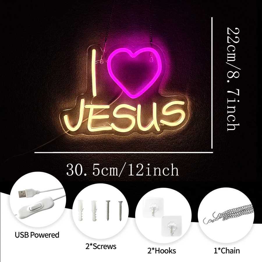 I Love Jesus Neon sign LED USB Sign for Wall Decor Jesus Light Up Sign for Home Christ Church Wedding Birthday Party Decor XJ250626