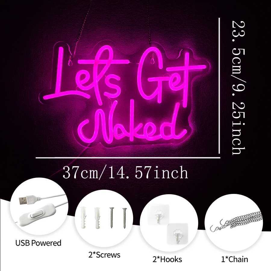 LetS Get Naked Neon Sign LED Neon Sign Powered By USB Pink Letter Sign Suitable For Bedroom Home And Hotel Wall Decor. XJ250626