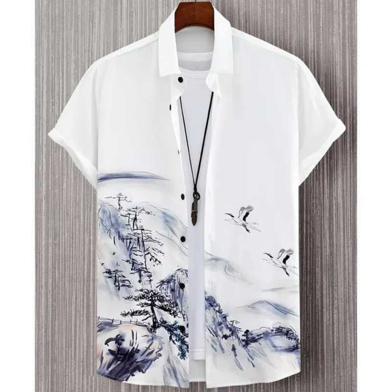 Fashion Shirt For Men 3D Ink Painting Prints Mens Clothing Daily Casual Short Sleeve Beach Party Sweatshirt Street Hawaiian Shirt W250627