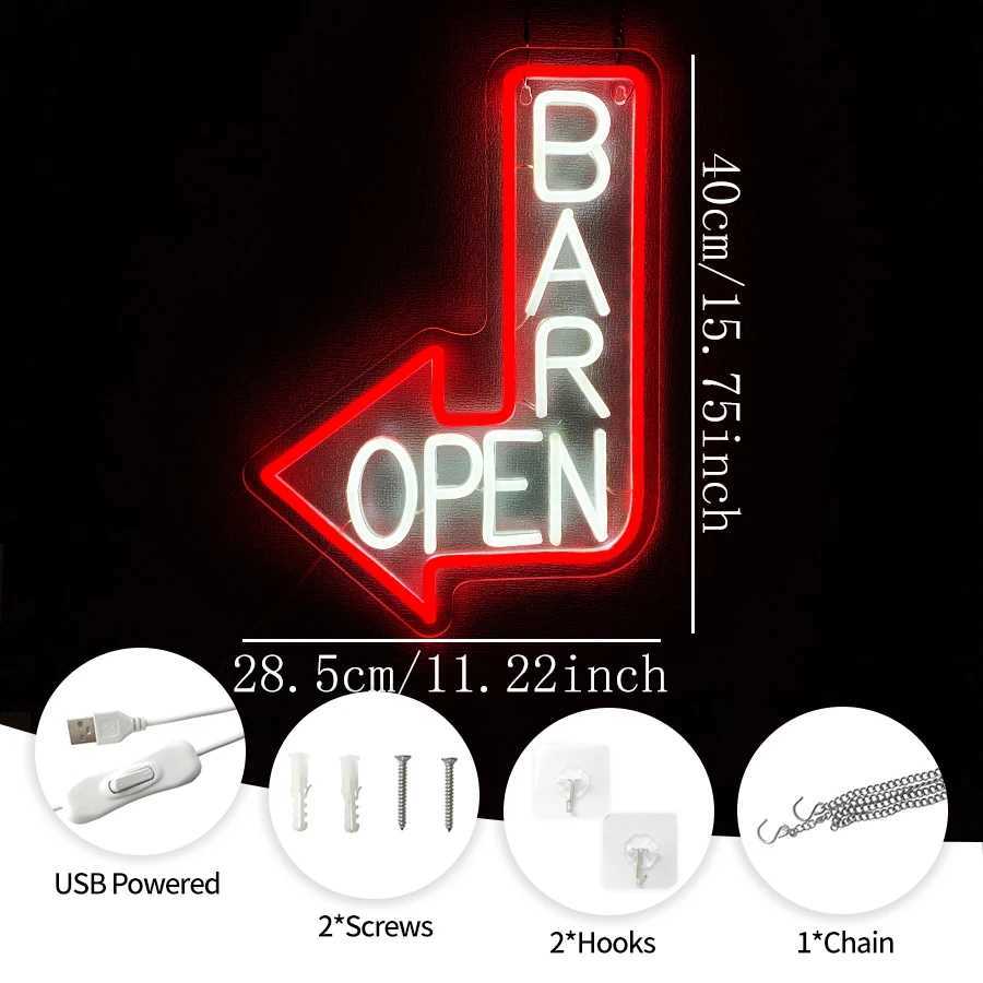 Bar Open Neon Sign Arrow Led Sign Used For Bar Door Wall Decor Usb Power Supply Restaurant Business Occasions Wall Lamp.XJ250626