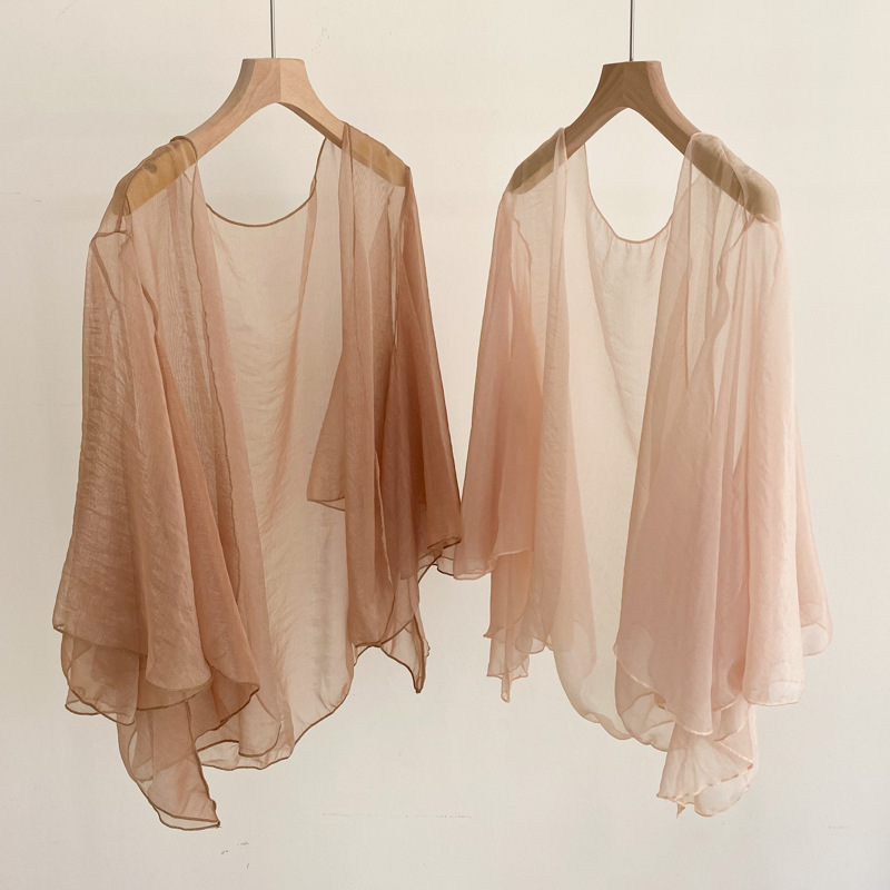 K1153 New style pure color chiffon cheongsam shawl outerwear for women in spring and autumn thin waistcoat shoulder sunscreen cardigan versatile