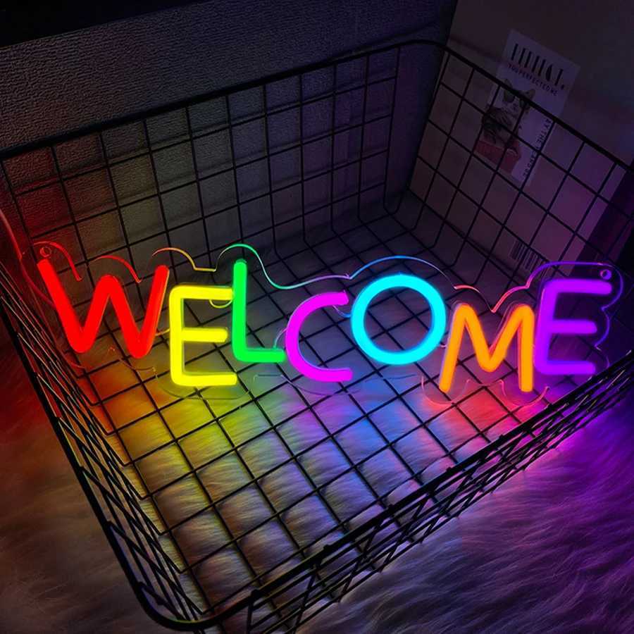 Welcome Neon Sign For Wall Decor LED Neon Light For Game Room Bedroom Living Room Party Decor Restaurant Pubs Bar Salon Cafes XJ250626