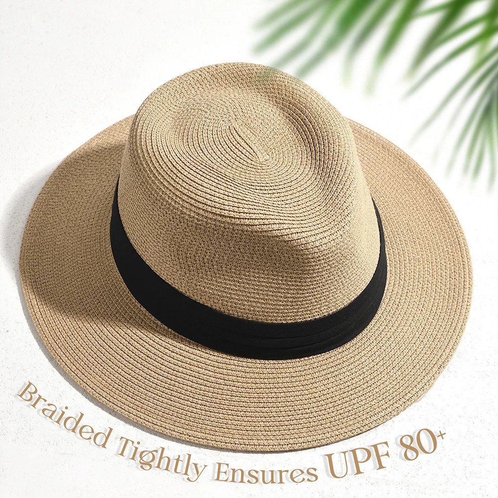 Summer Men Women Panama Straw Hat Wide Brim Beach UV Sun Protection Fedora Sun Hat Beach Wear 250627