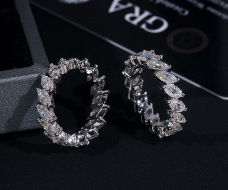 Pass Diamond Tester 925 Sterling Silver Marquise Hip Hop Eternity Band Moissanite Diamond Ring