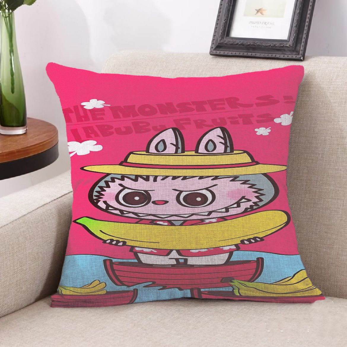 Pink and Black Clashing Color Cartoon Pillow Set Pacifying Moe Fun Children's Room Cushion Teacher's Day Kindergarten Gift Living Room Sofa 