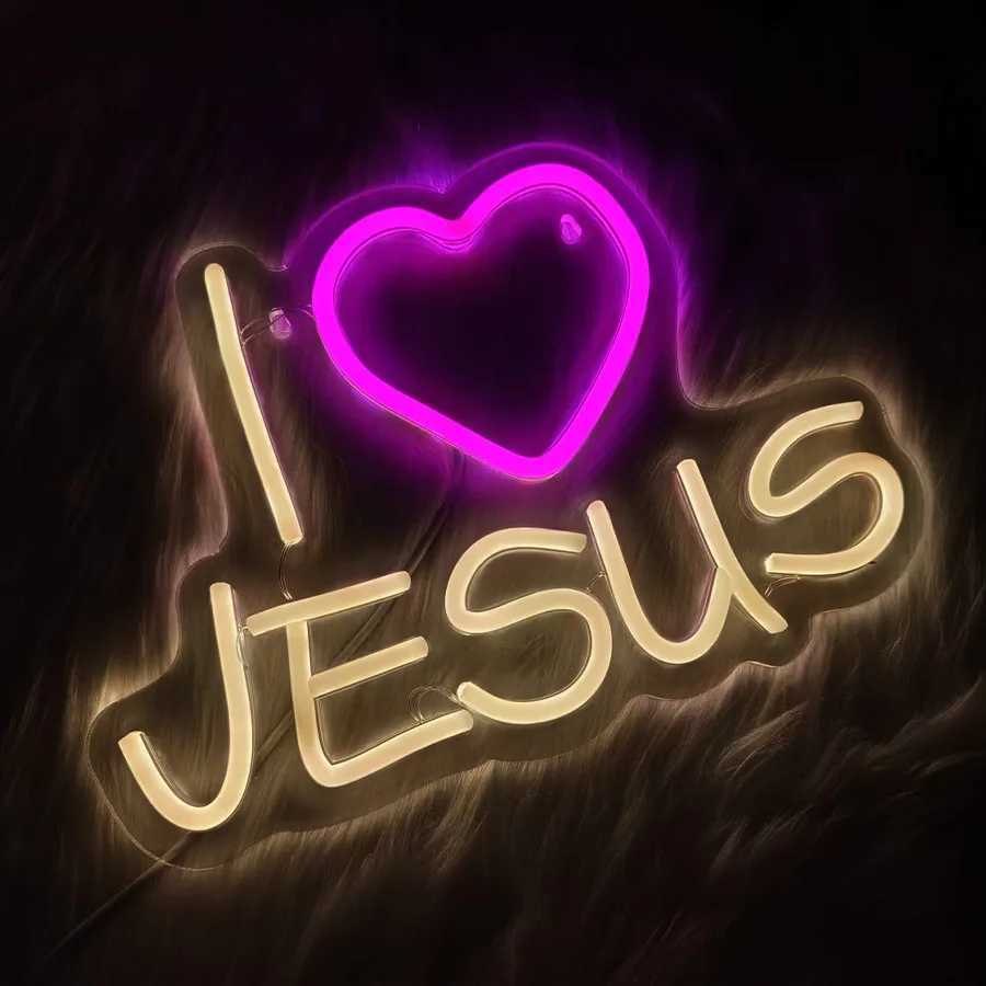 I Love Jesus Neon sign LED USB Sign for Wall Decor Jesus Light Up Sign for Home Christ Church Wedding Birthday Party Decor XJ250626