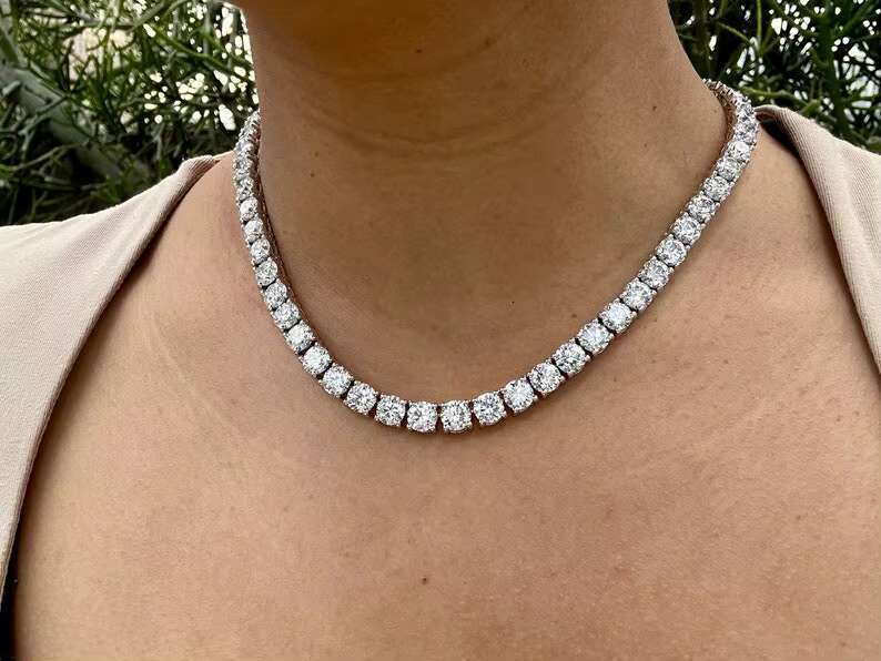 VVS Moissanite Tennis Iced Round Necklace 925 Silver Hip Hop Style womens Jewelry with Diamond Chain Moissanite Tennis Necklace
