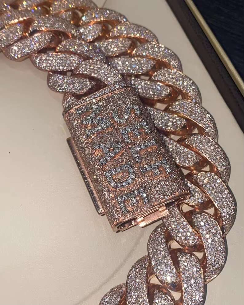 Men Hip Hop Style 925 Sterling Silver Moissanite Style Cuban Link Chain Fully Iced Out Luxury Chain Round Cut Diamond Chain