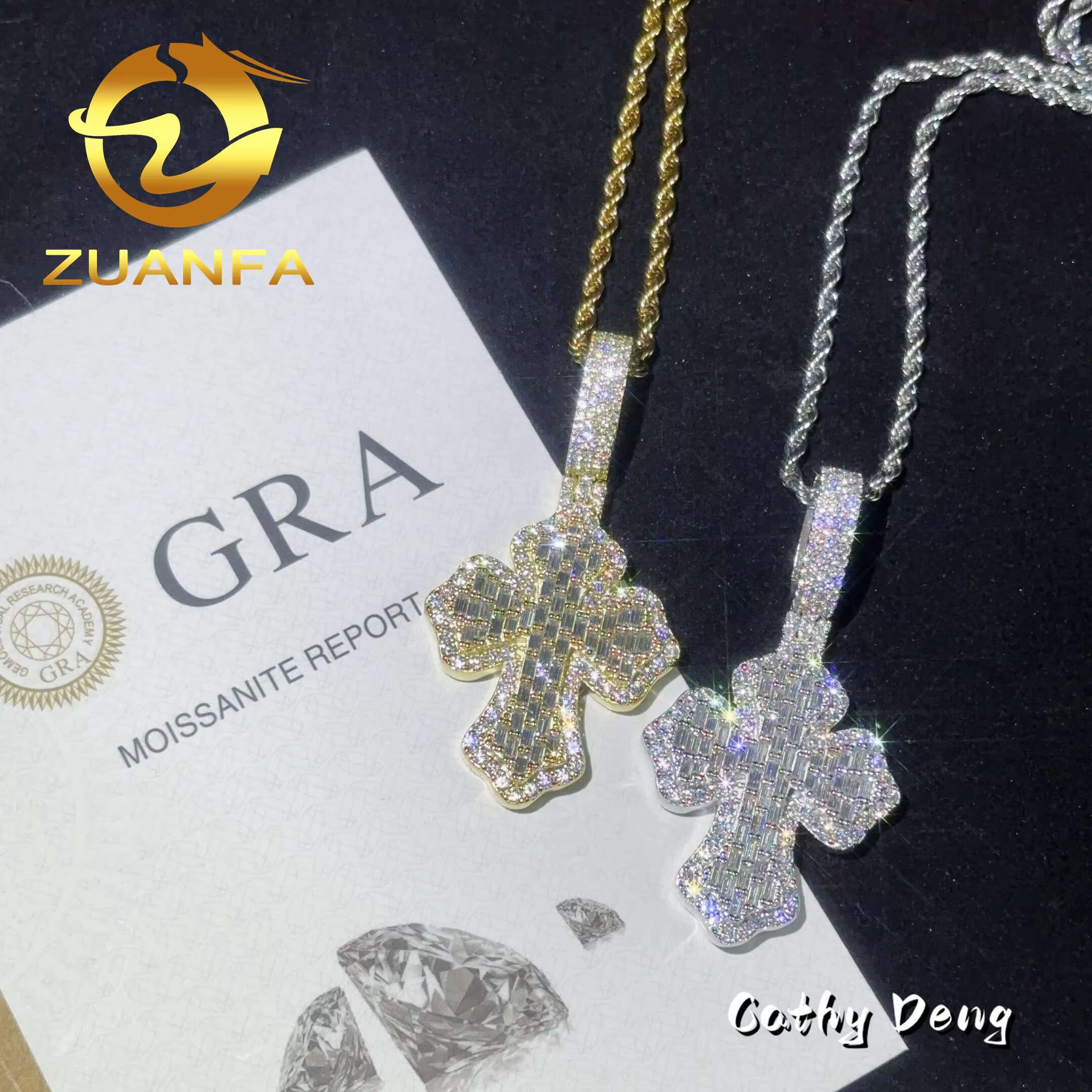 Read Shipping Hip Hop Jewelry Cross Pendant Silver 925 Iced Out Baguette Cut Moissanite Cross Pendant With Stainless Steel Chain