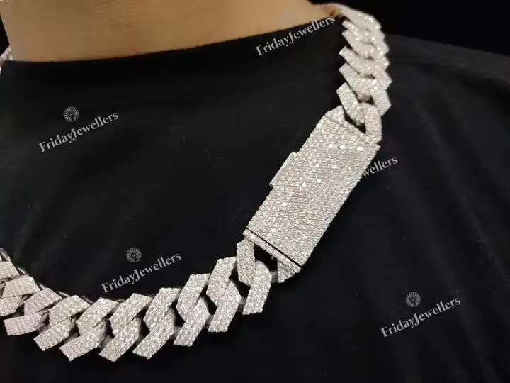 16mm Sterling Silver Moissanite Diamond Studded Icedout Cuban Link Chain Necklace for Boys Casual Use Chain