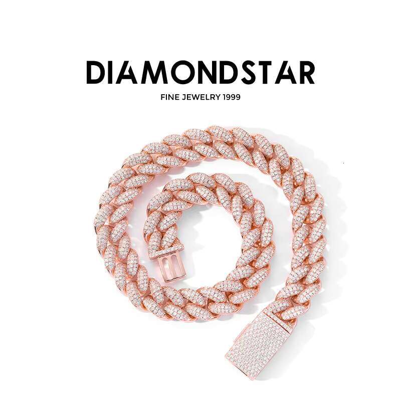 Hip Hop VVS Moissanite 16mm Width Cuban Link Chain Necklace Bracelet Fine Jewelry 925 Sterling Silver Diamond Cuban Link Chain