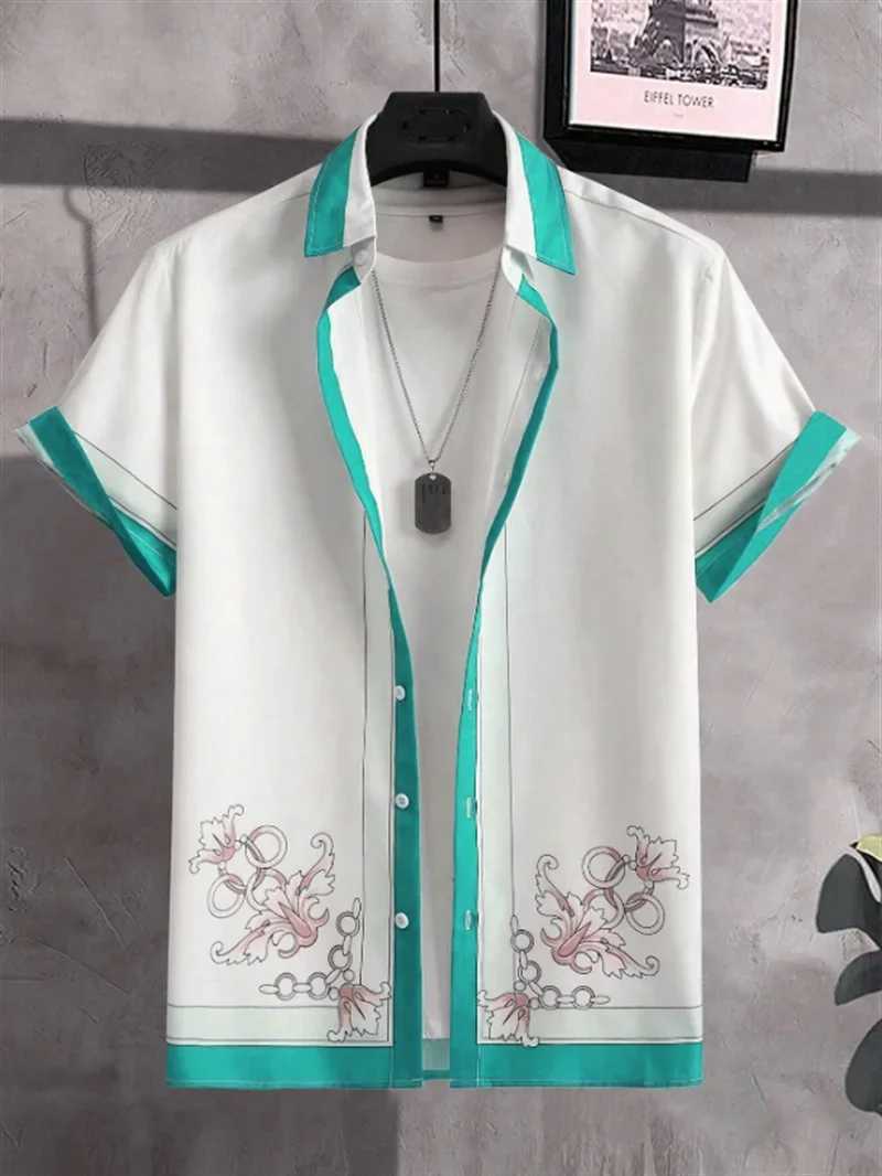 Summer Fashion Mens Shirt Hawaii Simple Lapel Print Daily Street Casual Lapel Mens Tops Large Size Mens Short-sleeved Shirt W250627