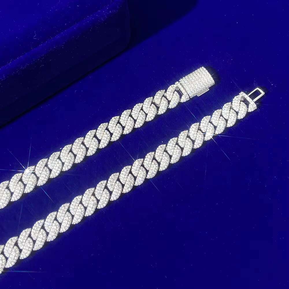 15MM Factory Wholesale Men Iced Out 925 Sterling Silver High Quality Moissanite Miami Cuban Link Chain