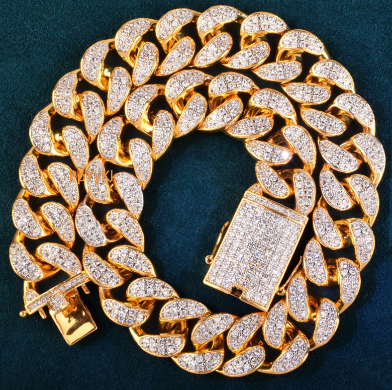 20mm Luxury VVS Moissanite Iced Out Miami Cuban Link Chain Hip Hop Bling Rap Statement Necklace Pass the diamond tester