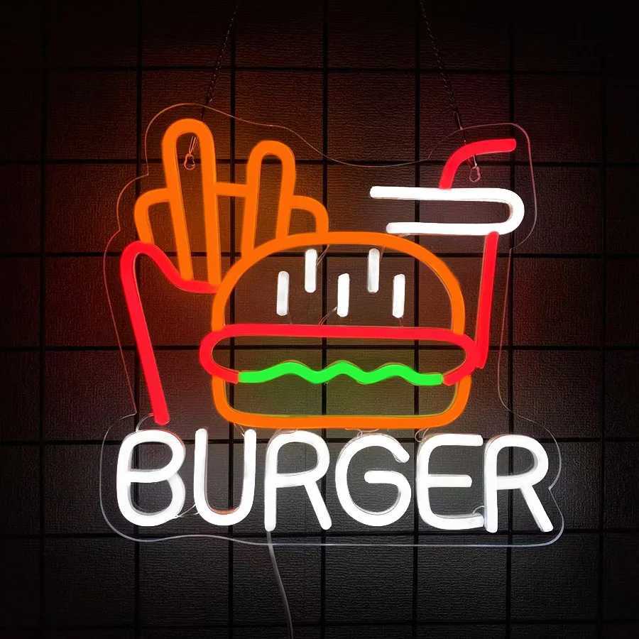 Fast Food Series Neon Sign Hot Dog Burger LED Icon USB Powered Used for Restaurant Fast Food Restaurant Store Business Decor XJ250626