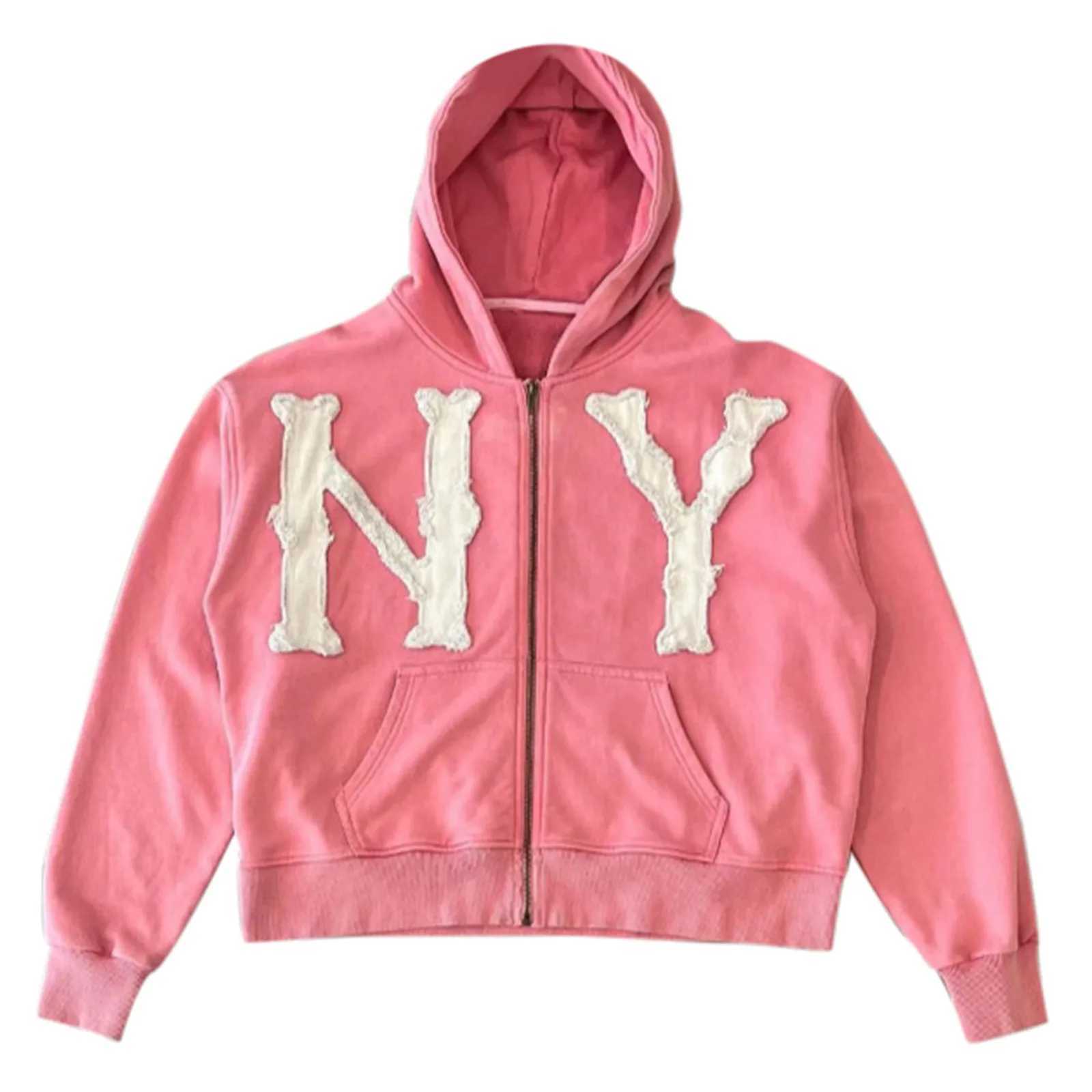 NY Letter Printed Embroidery Hoodies Mens Zip Up Hooded Jacket Casual Hip Hop Streetwear Jacket Zipper Hooded Sweatshirt For Men T250627