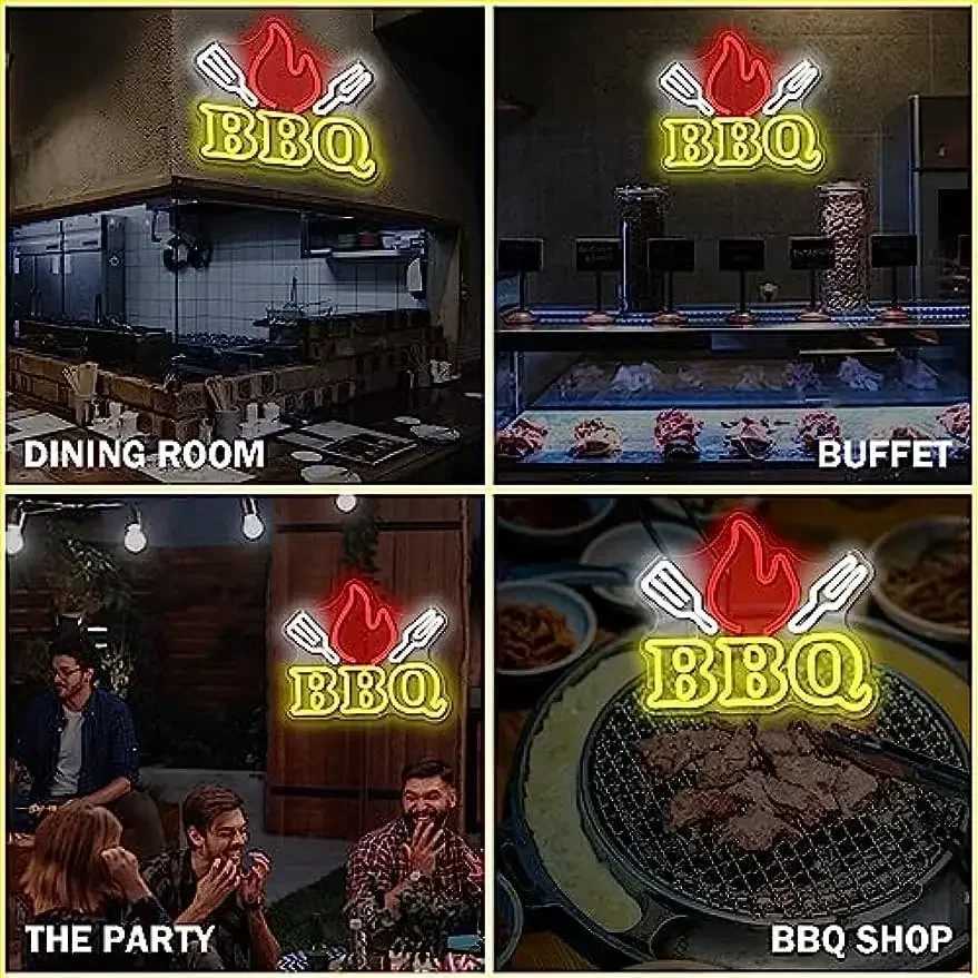 BBQ Neon Signs for Wall Decor Barbecue Neon Lights LED Sign for Barbecue Neon Light Signs for BBQ Shop Restaurant Beer Bar Pub XJ250626