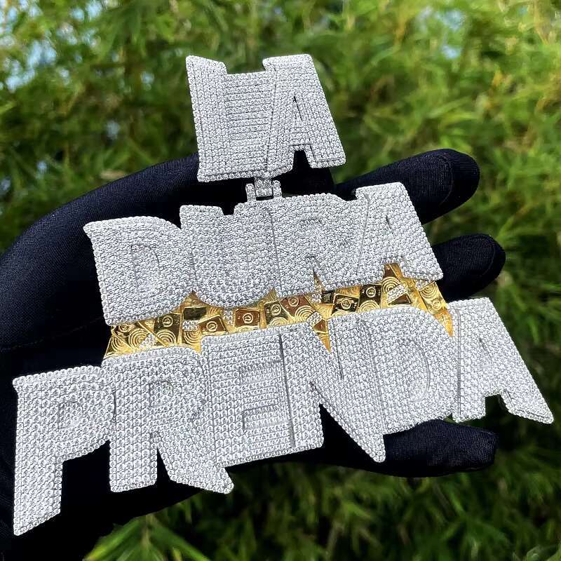 Iced Out Jewelry Moissanite Pendant Men Hip Hop baguette Diamond Chain Name Plate Moissanite Custom Letter Pendant for Men Women