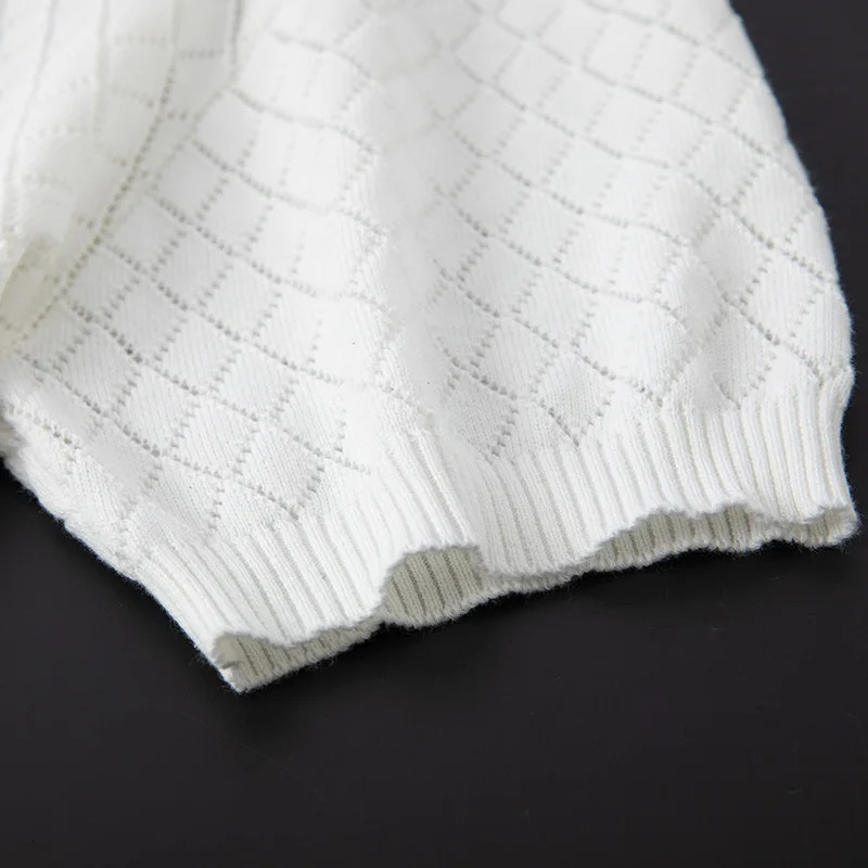 Men Knitwear 100% Cotton Sweater Pullover O-Neck T-shirt Short sleeve Hollow Out Breathable Comfortable High-Quality Lattice 250627