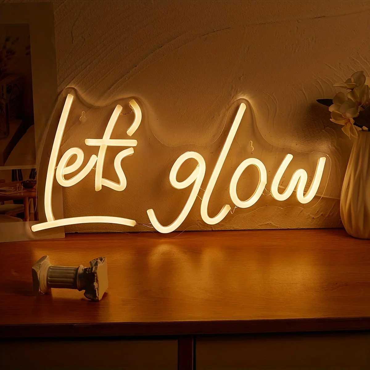 LED Lets Glow Neon Sign - Vibrant Ambiance Creator - Custom Shaped for Parties Weddings Bedrooms XJ250626