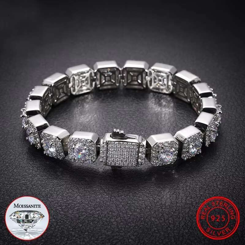 Unisex Luxury Moissanite Diamond Bracelet in 925 Sterling Silver for Women Men Hip Hop Fine Jewelry
