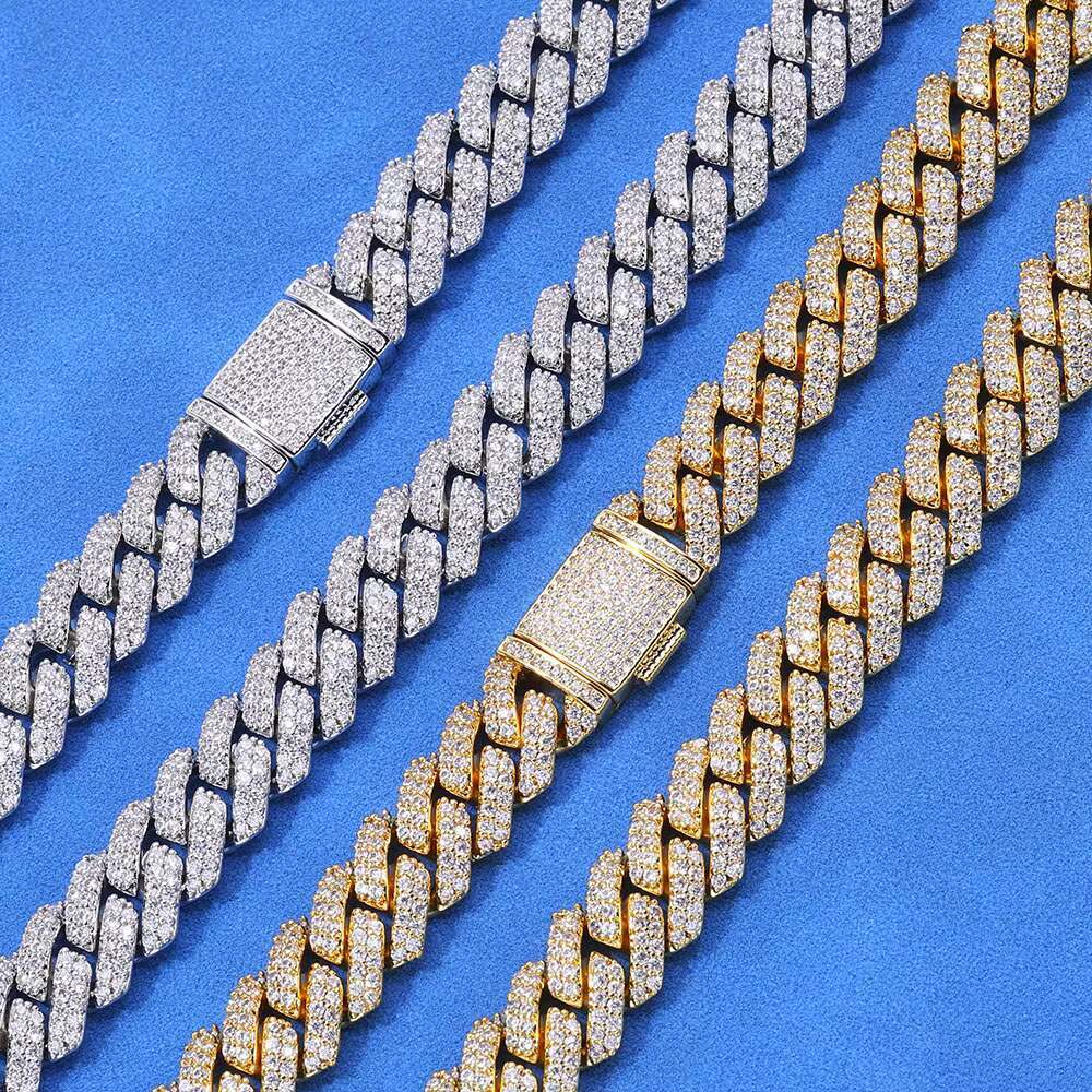 Hot Selling 925 Sterling Silver Cuban Link Chain 10MM Two Row VVS Moissanite Iced Out Diamond Necklace Hip Hop Jewelry for Women