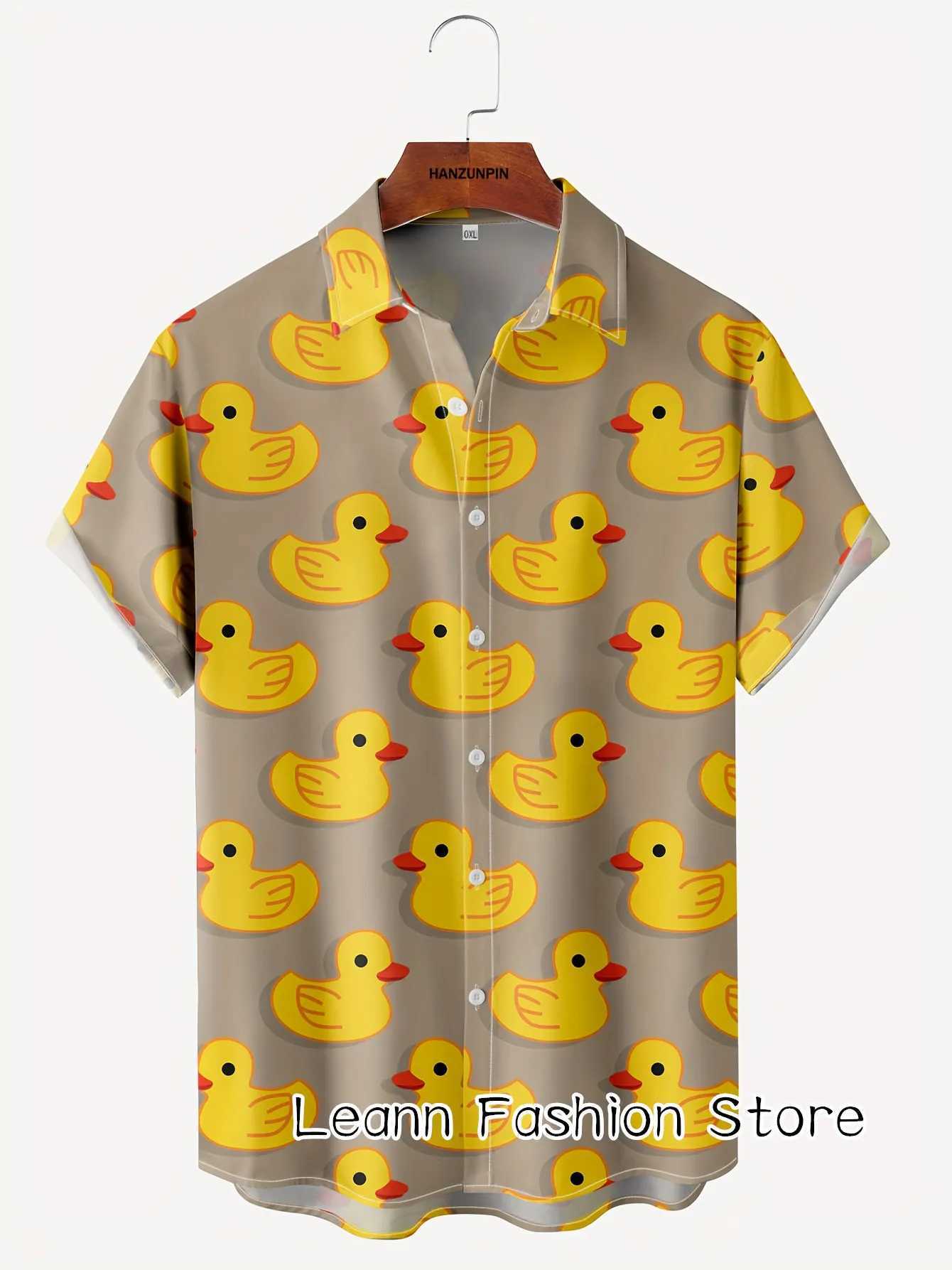 Men Summer Cute Cartoon Yellow Ducks Print Shirt Hawaiian Vacation Clothing Male Button Lapel Collar Fashion Beach W250627