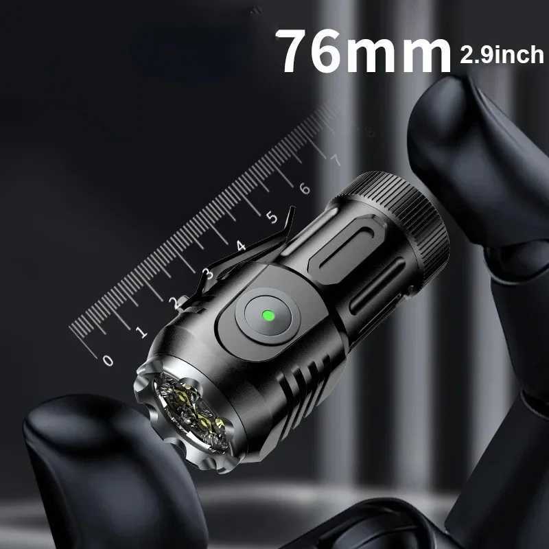 Powerful Portable Mini Flashlight USB Rechargeable 18350 Battery Strong Torch with Tail Magnet Cap Clip Lantern for Camping W250701
