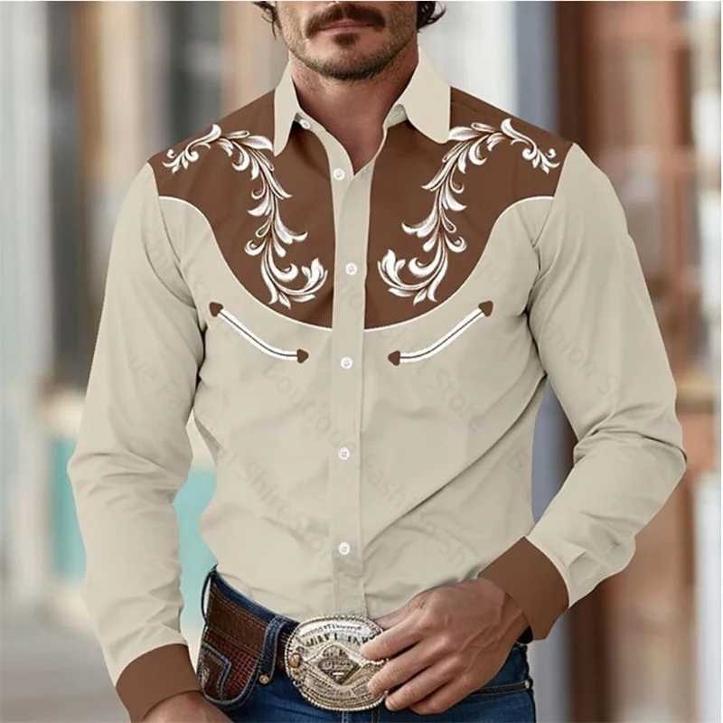 Floral Retro Western Mens Shirt Outdoor Street Casual Daily Spring and Summer Lapel Long Sleeve S-5XL Stretch Fabric Shirt W250627