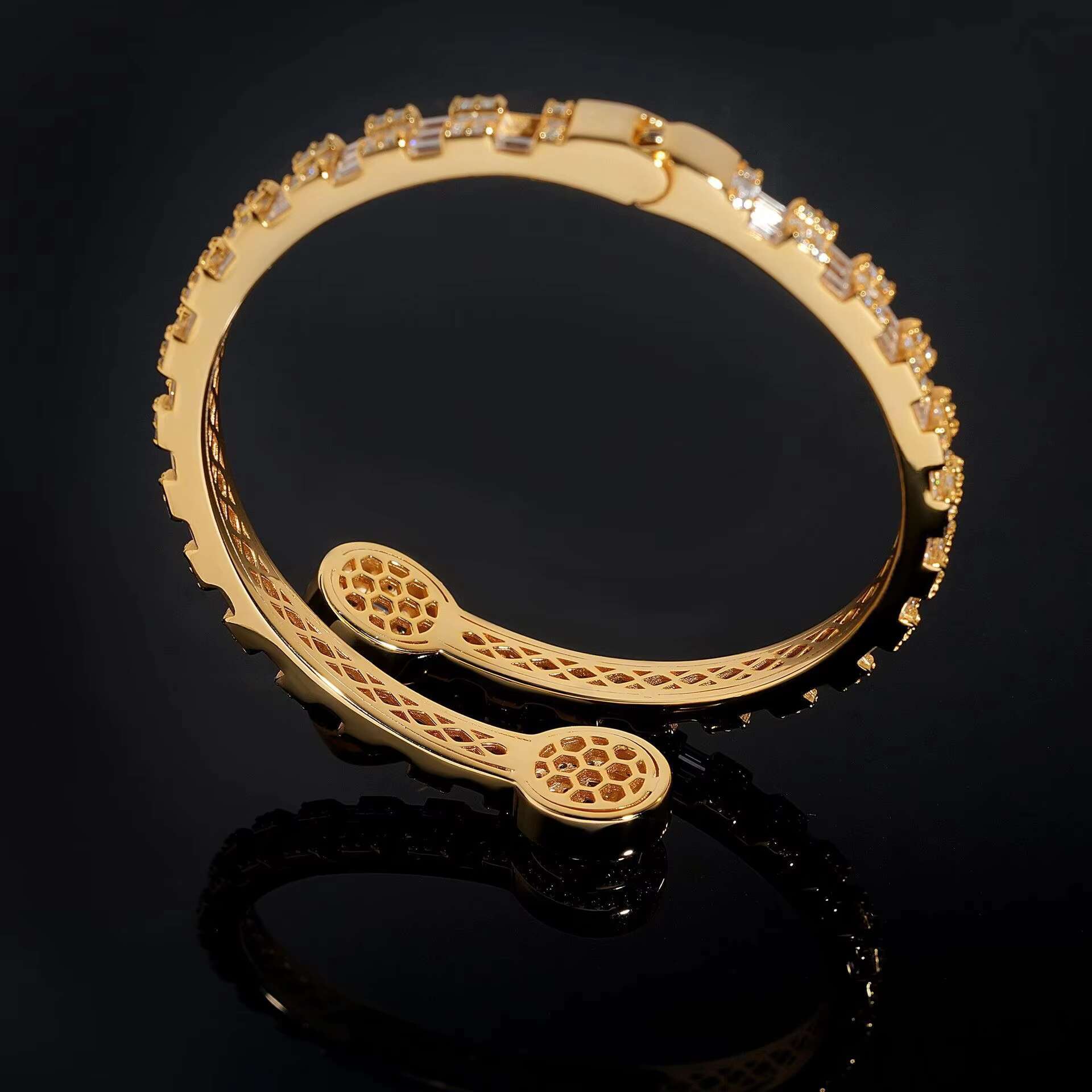 Hot Sale Hip Hop 925 Sterling Silver Fine Jewelry Iced Out Vvs Moissanite Baguette Diamond Bracelet Bangle