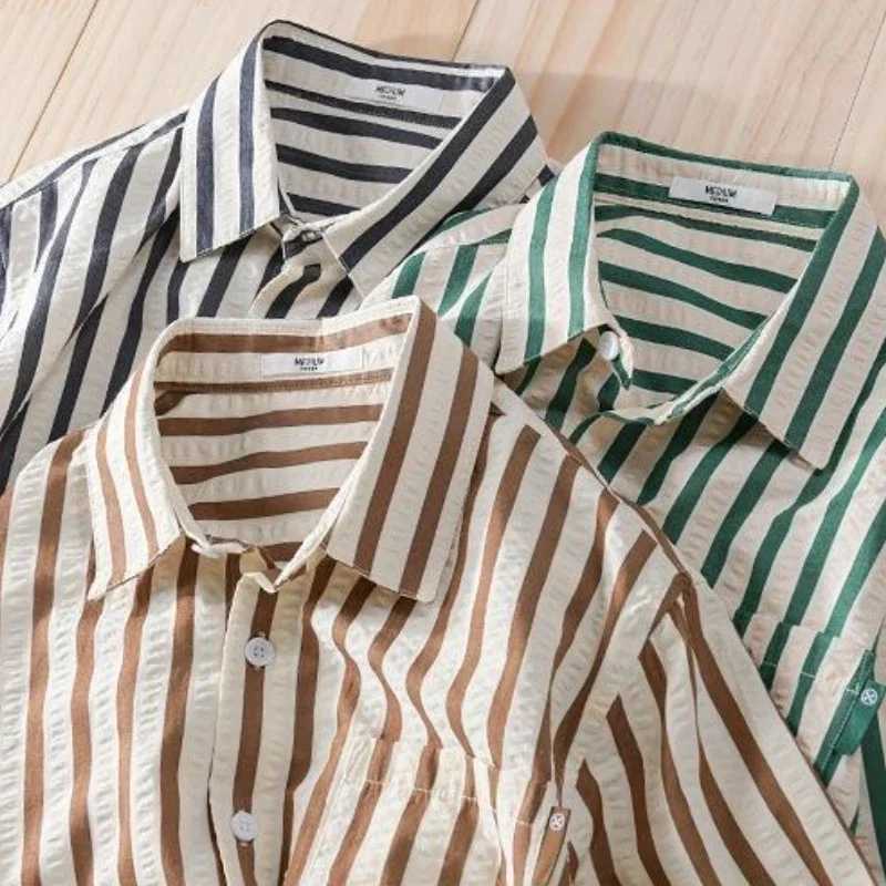 Shirts for Men with Pocket Striped Short Sleeve Mens Shirt Tops Original High Quality Luxury Sleeves Slim Fit Cotton Normal Sale W250627