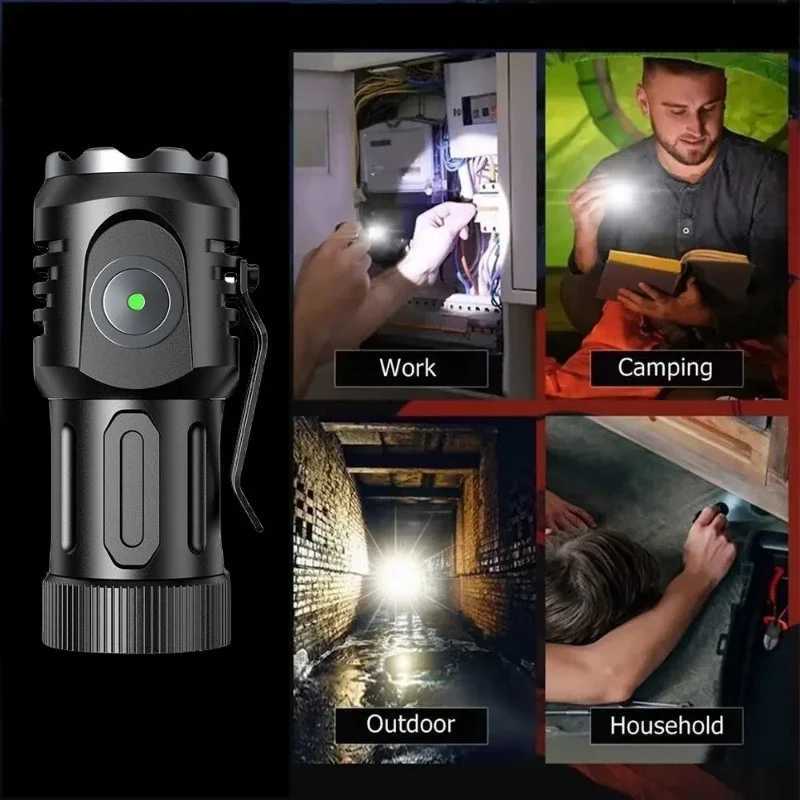 Powerful Portable Mini Flashlight USB Rechargeable 18350 Battery Strong Torch with Tail Magnet Cap Clip Lantern for Camping W250701