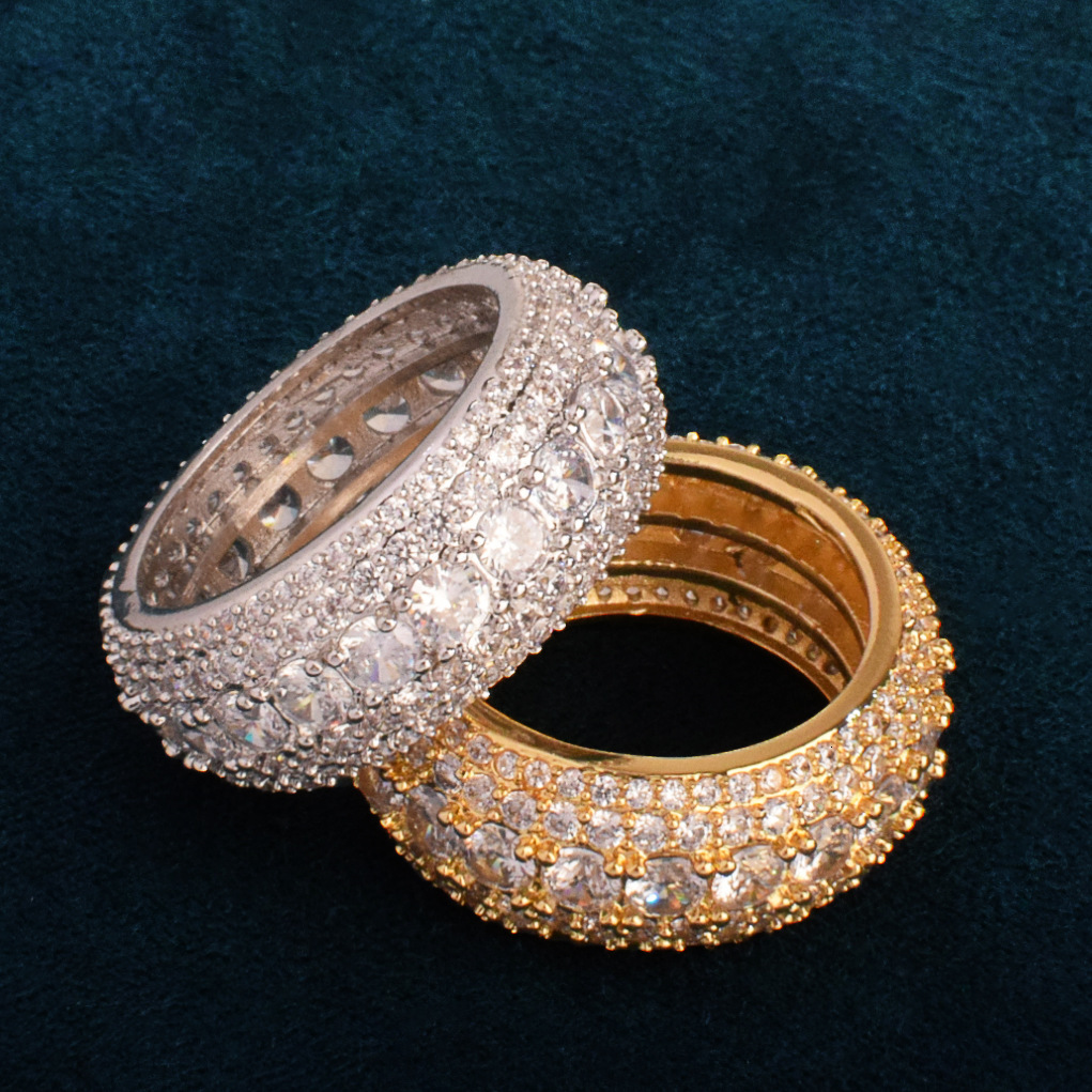 Luxury Gold Plated VVS Moissanite Iced Out Hip Hop Edgy Niche Circle Ring Bling Jewelry - Free Shipping Pass the diamond tester