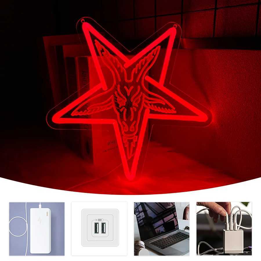 Baphomet Gothic Neon Sign Three-Dimensional Carved Lamb And Inverted Five-Pointed Star Wall Art Wall Lamp Home And Bar Decor. XJ250626