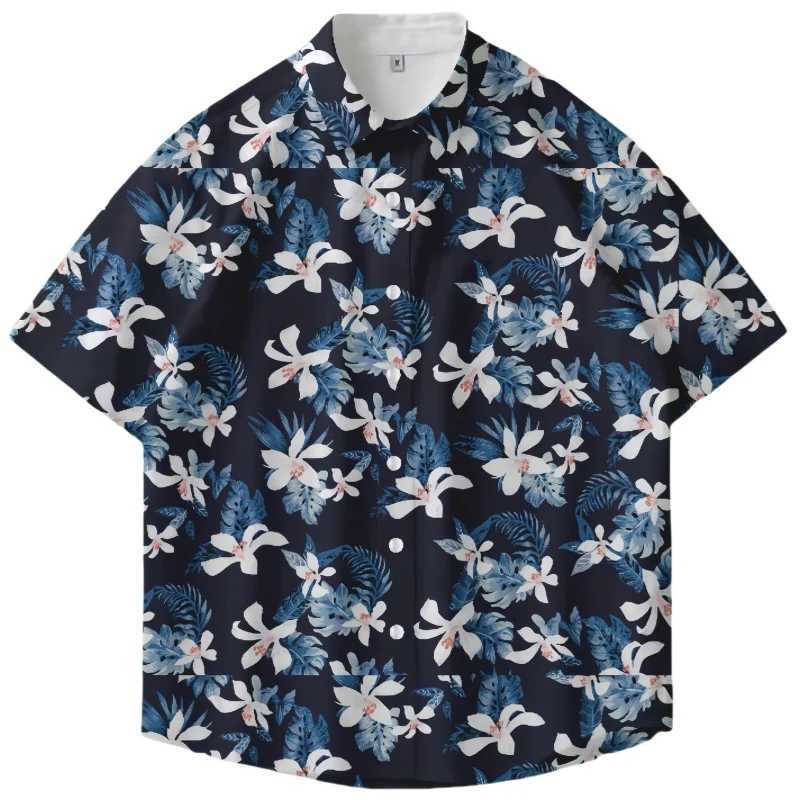Summer Mens Retro Hawaiian Short Sleeve Flower Shirt Loose Casual Handsome Seaside Vacation Beach Half Sleeve Floral Shirt W250627