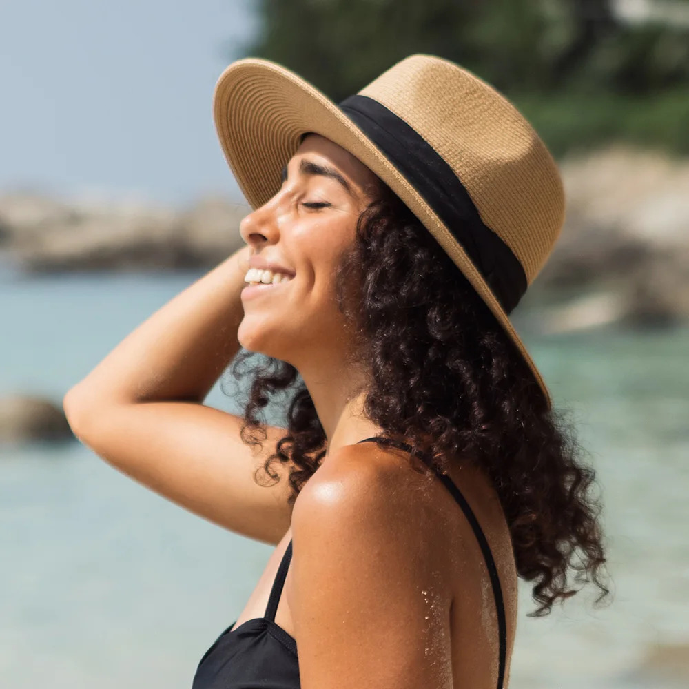 Summer Men Women Panama Straw Hat Wide Brim Beach UV Sun Protection Fedora Sun Hat Beach Wear 250627