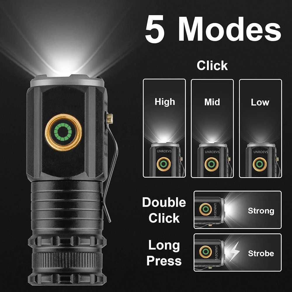 Powerful Mini LED Flashlight Super Bright Aluminum Pocket Torch Rechargeable Waterproof Hiking Camping Flash Light with Magnet W250701